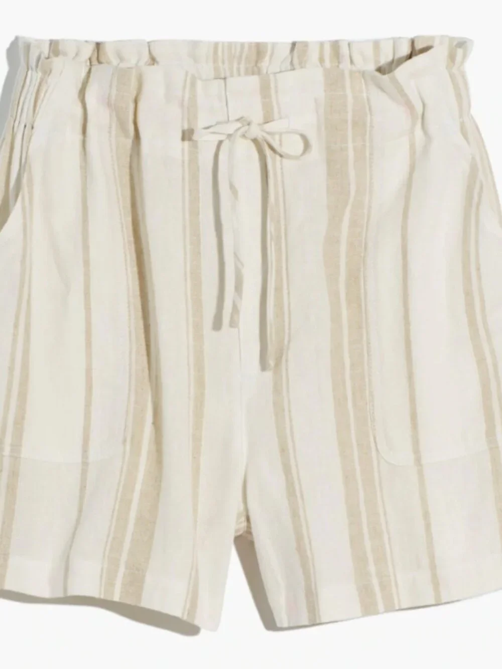 NWOT MADEWELL Linen-Blend Pull-On Paperbag Shorts: Undyed Stripe Edition XS